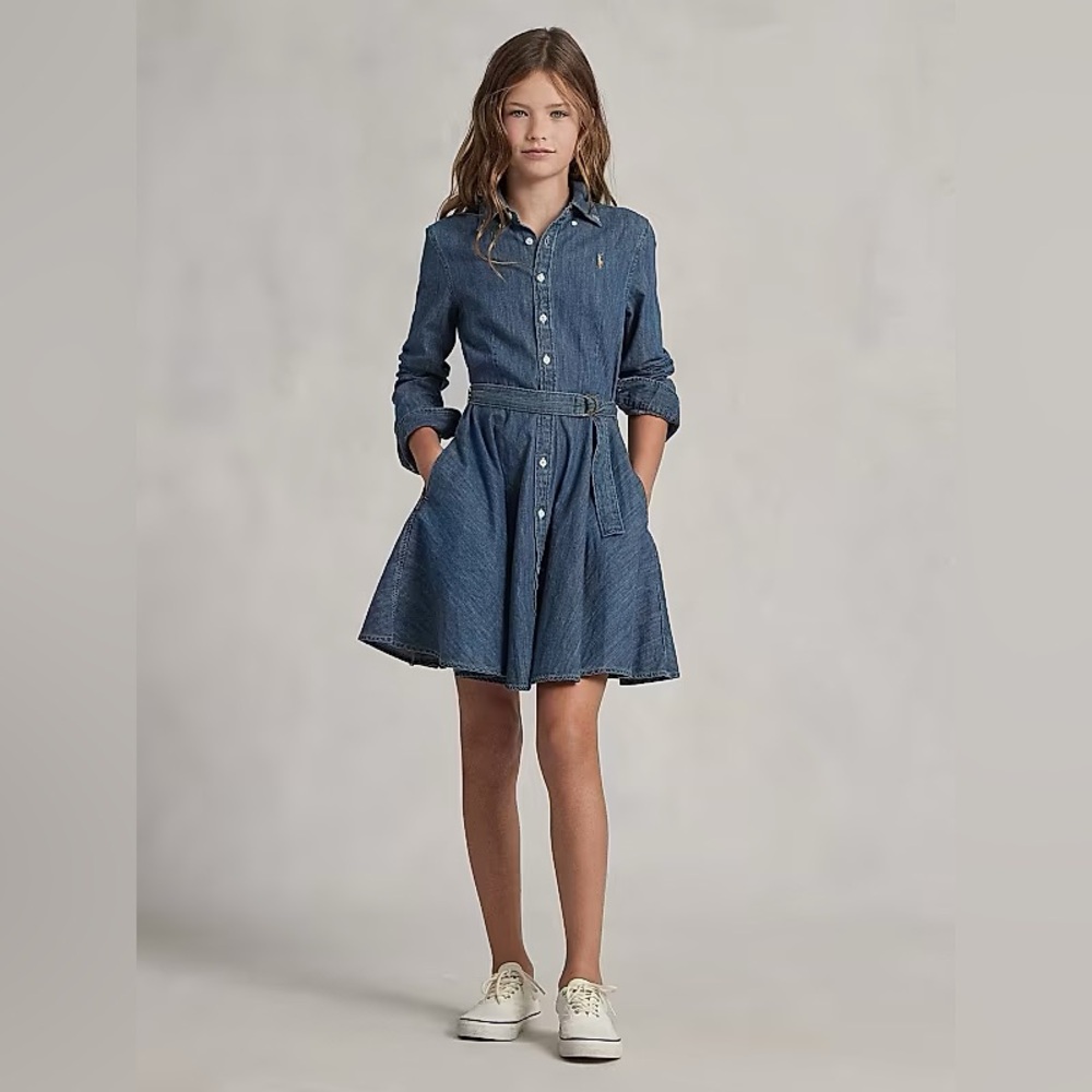 SPORTING LIFE Ralph Lauren Classic Blue Denim Shirt dress long sleeve girls 14